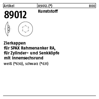 500 Stück, Artikel 89012 Kunststoff Zierkappen für SPAX Rahmenanker RA, für Zylinder- und Senkköpfe mit ISR - Abmessung: weiss
