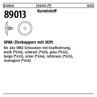 500 Stück, Artikel 89013 Kunststoff schwarz Kappen mit Stift ABC-SPAX-Schrauben mit Kopfbohrung - Abmessung: schwarz
