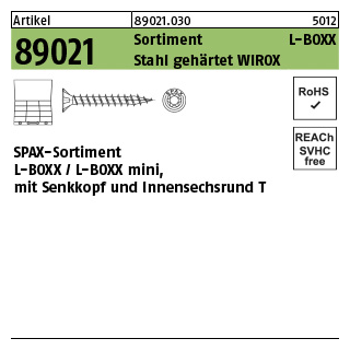 1 Stück, Artikel 89021 Sortimente SPAX Seko-T Oberfläche WIROX SPAX-Sortimente L-BOXX/L-BOXX Mini mit Senkkopf, mit Innensechsrund - Abmessung: Montagekoffer