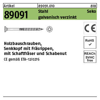 25 Stück, Artikel 89091 Stahl CE Seko-T galvanisch verzinkt Holzbauschrauben CE Senkkopf, Innensechsrund - Abmessung: 10 x 260 -T40