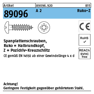 1000 Stück, Artikel 89096 A 2 CE Ruko-Z Spanplattenschrauben, Halbrundkopf, Pozidriv-Kreuzschlitz - Abmessung: 3 x 20 -Z