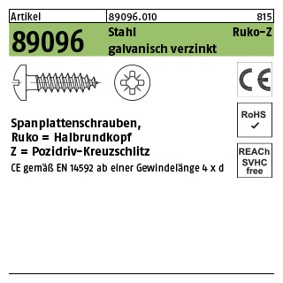 1000 Stück, Artikel 89096 Stahl CE Ruko-Z galvanisch verzinkt Spanplattenschrauben, Halbrundkopf, Pozidriv-Kreuzschlitz - Abmessung: 4 x 16 -Z