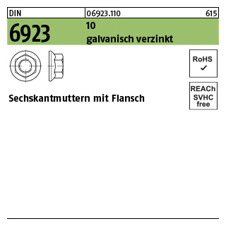 250 Stück, DIN 6923 10 galvanisch verzinkt Sechskantmuttern mit Flansch - Abmessung: M 12