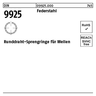 250 St., DIN 9925 Federstahl Runddraht-Sprengringe für Wellen - Abmessung: 45