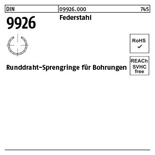 2000 St., DIN 9926 Federstahl Runddraht-Sprengringe für Bohrungen - Abmessung: 16