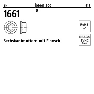 1000 Stück, EN 1661 8 Sechskantmuttern mit Flansch - Abmessung: M 4