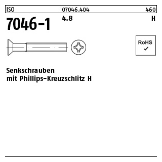 2000 Stück, ISO 7046-1 4.8 H Senkschrauben mit Phillips-Kreuzschlitz H - Abmessung: M 4 x 10 -H