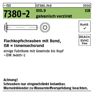500 Stück, ~ISO 7380-2 010.9 ISR, galvanisch verzinkt Flachkopfschrauben mit Innensechsrund und Bund - Abmessung: M 5 x 25 -T25