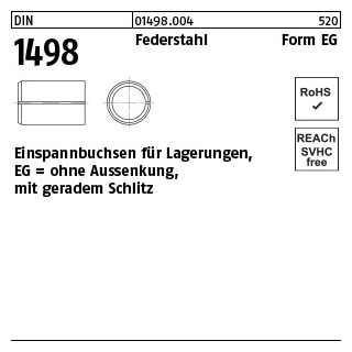1 Stück, DIN 1498 Federstahl Form EG Einspannbuchsen - Abmessung: EG 16/20 x 20
