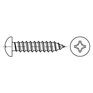 1000 Stück, DIN 7981 A4 Form C-Z Linsen- Belchschrauben mit Spitze, mit Pozi Kreuzschlitz Z - Abmessung: C 2,2 x 4,5