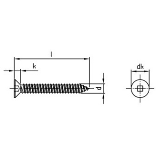 Senk-Blechschrauben mit Innenvierkant - DIN 7982 - Edelstahl A2 - C 3,9X9,5 V1 - 200 Stück