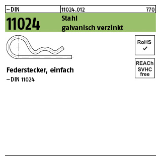 200 Stück, DIN 11024 Stahl galvanisch verzinkt Federstecker, einfach - Abmessung: DrahtØ 2