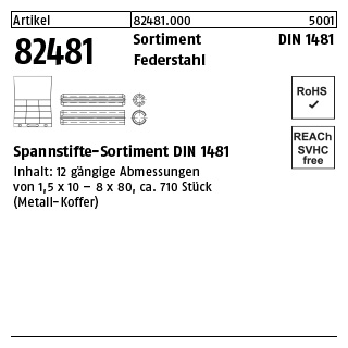 1 Stück, Artikel 82481 Sortimente DIN 1481 Federstahl Spannstift-Sortimente DIN 1481 - Abmessung: DIN 1481