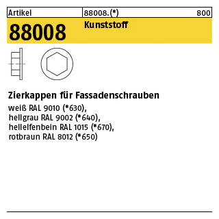 200 Stück, Artikel 88008 Kunststoff weiß Zierkappen für Fassadenschrauben - Abmessung: F. SW 3/8