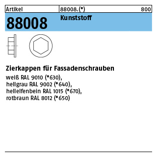 200 Stück, Artikel 88008 Kunststoff hellgrau Zierkappen für Fassadenschrauben - Abmessung: F. SW 3/8