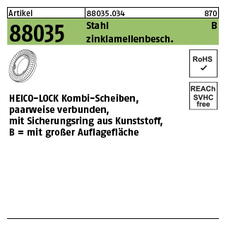 200 Stück, Artikel 88035 St. verg. zinklamellenbeschichtet HEICO-LOCK Kombi-Scheiben mit großer Auflagefläche - Abmessung: HKB- 8