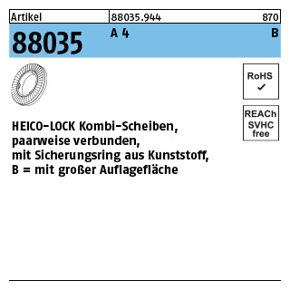 200 Stück, Artikel 88035 A 4 HEICO-LOCK Kombi-Scheiben mit großer Auflagefläche - Abmessung: HKB- 8S