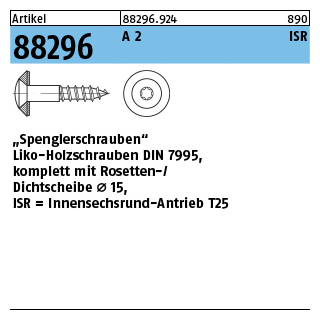 200 Stück, Artikel 88296 A 2 Scheibe 15 - ISR Spenglerschrauben Liko-Holzschr.m.Dichtscheibe 15 mm - Abmessung: 4,5 x 25 -15